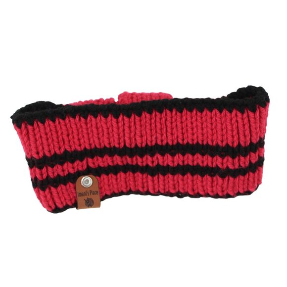 Handmade Hand Knit Striped Black Raspberry Pink Pie Sporty Acrylic Headband - Picture 4 of 4